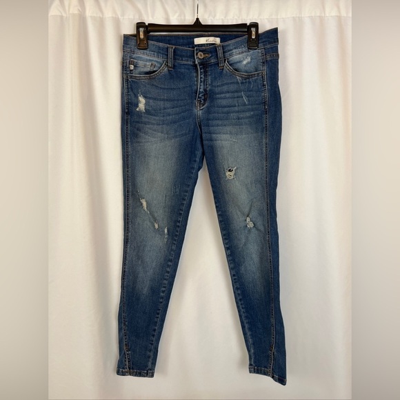 KanCan Distressed Twisted Seam Skinny Blue Jeans - Picture 1 of 8
